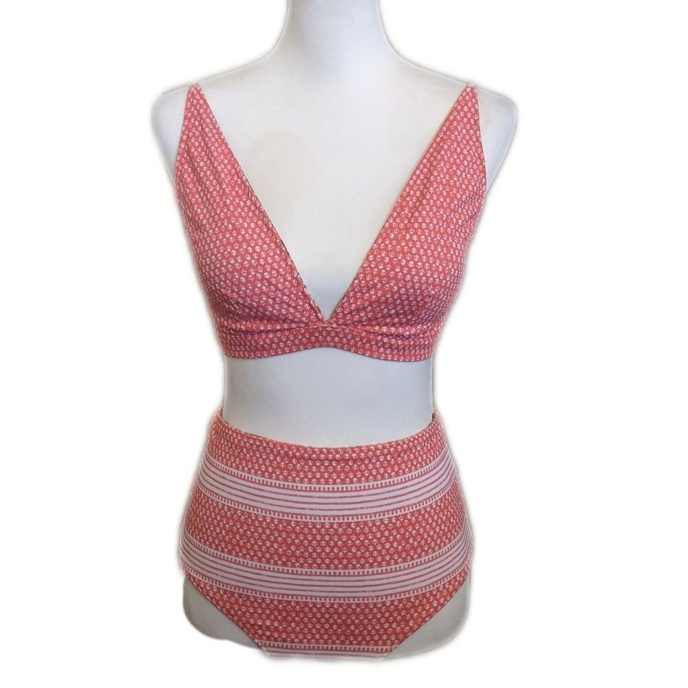 Cabana Life Jetties Beach Reversible triangle bikini top & high waist bottom S